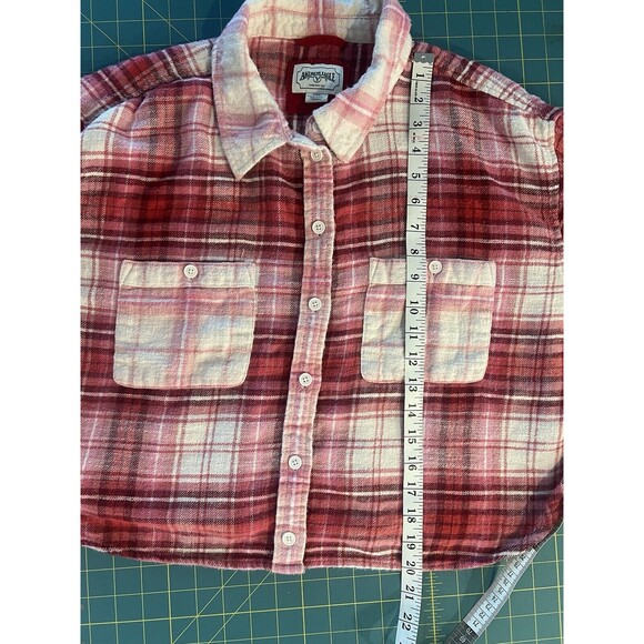 American Eagle Cropped Flannel Shirt Large Pink Grunge Girly Cute 90s Y2K Casual - Picture 6 of 8